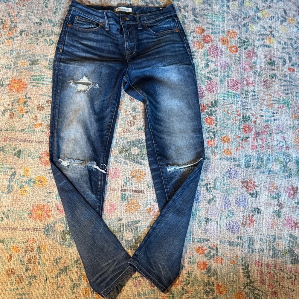 Madewell Women’s 28 High Riser Skinny Indigo Distressed Jeans Like New